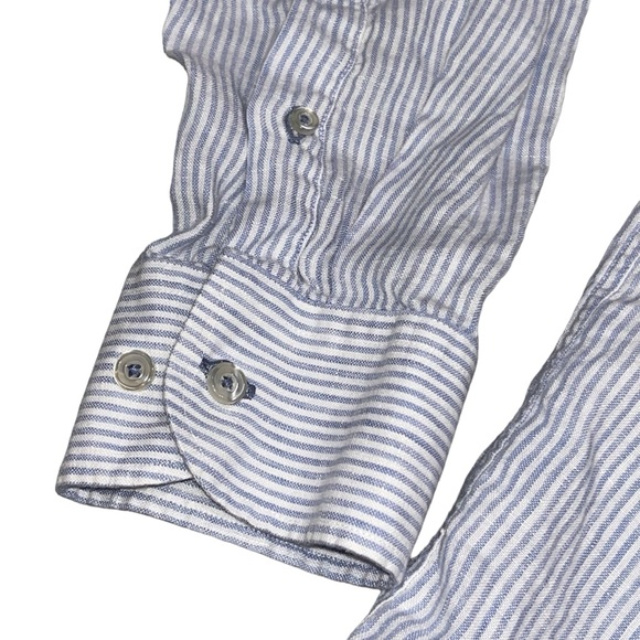 Untuckit Blue Stripe Linen Vignoles Long Sleeve Button Down Shirt Top size XXXL - Picture 5 of 10
